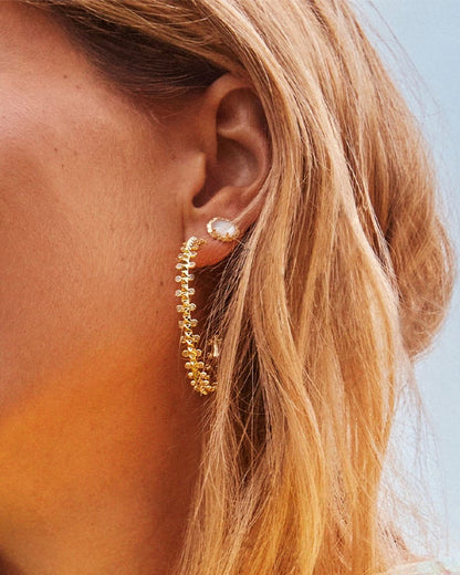Jada Gold Hoop Earrings in White Crystal