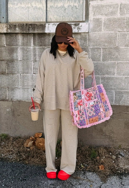 Quilted Ruffle Pink Tote Bag