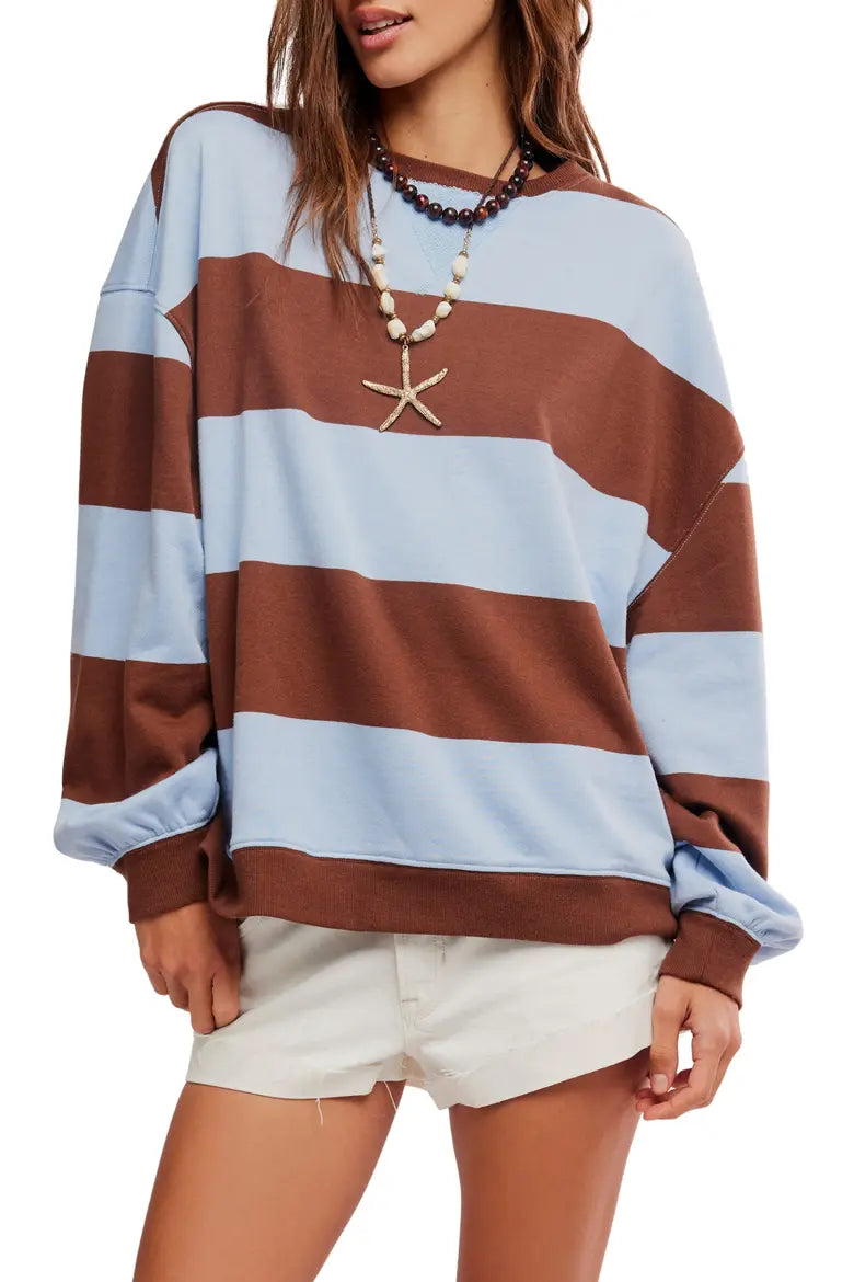 Classic Striped Periwinkle Combo Oversized Crewneck