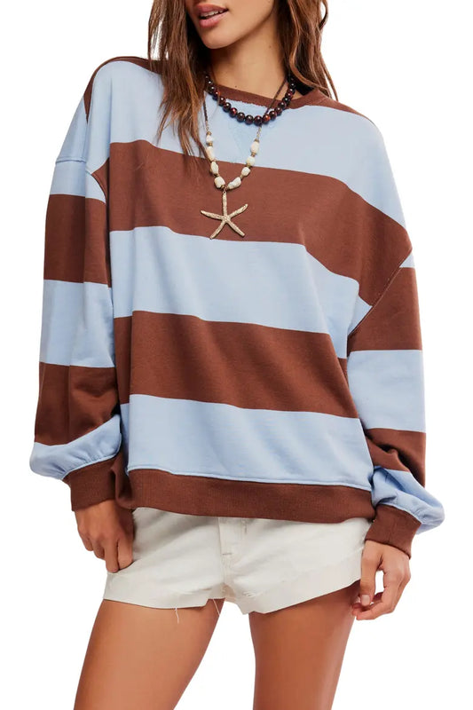 Classic Striped Periwinkle Combo Oversized Crewneck