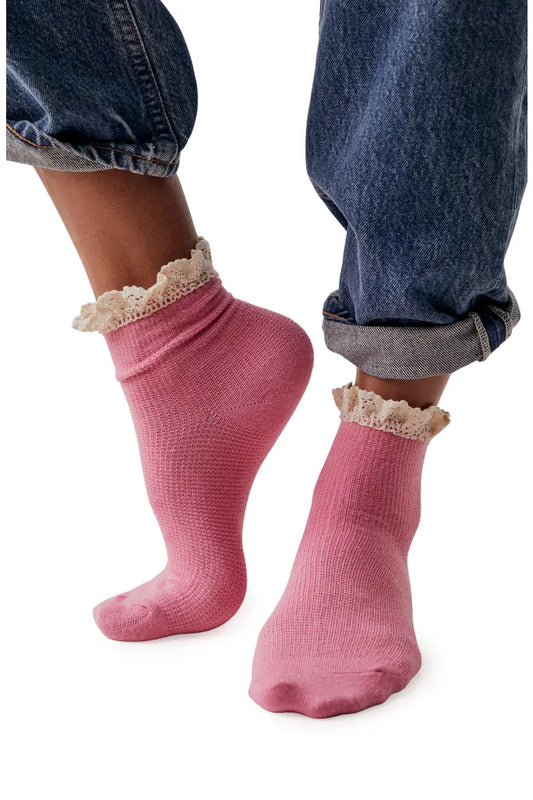 Beloved Waffle Knit Ankle Bubblegum Socks