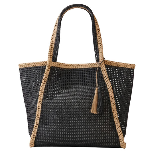 Vacay Mode Black Straw Tote Bag