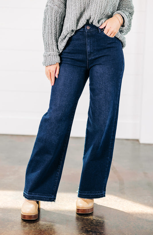 Alice High Rise Indigo Denim Wide Straight Ankle Crop