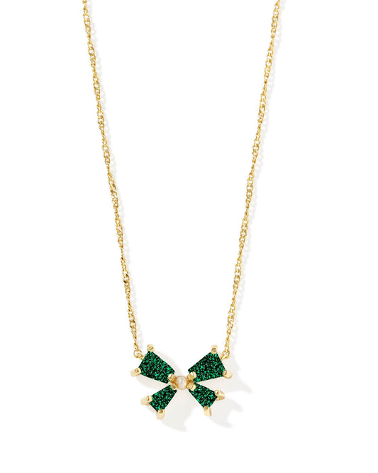 Blair Bow Gold Short Pendant Necklace in Emerald Drusy