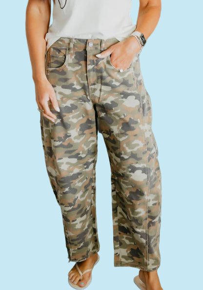 Amanda Barrel Leg Camo Denim