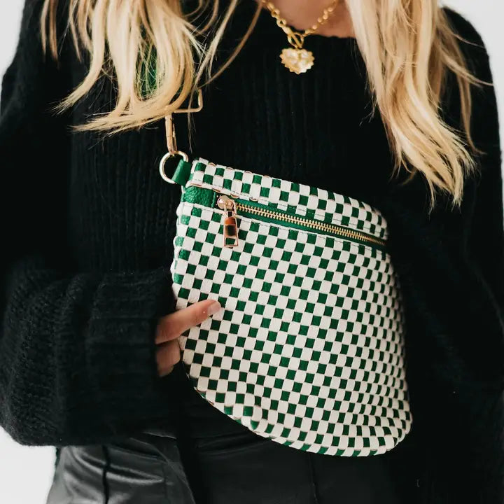 Westlyn Woven Checkered Emerald Belt Bag