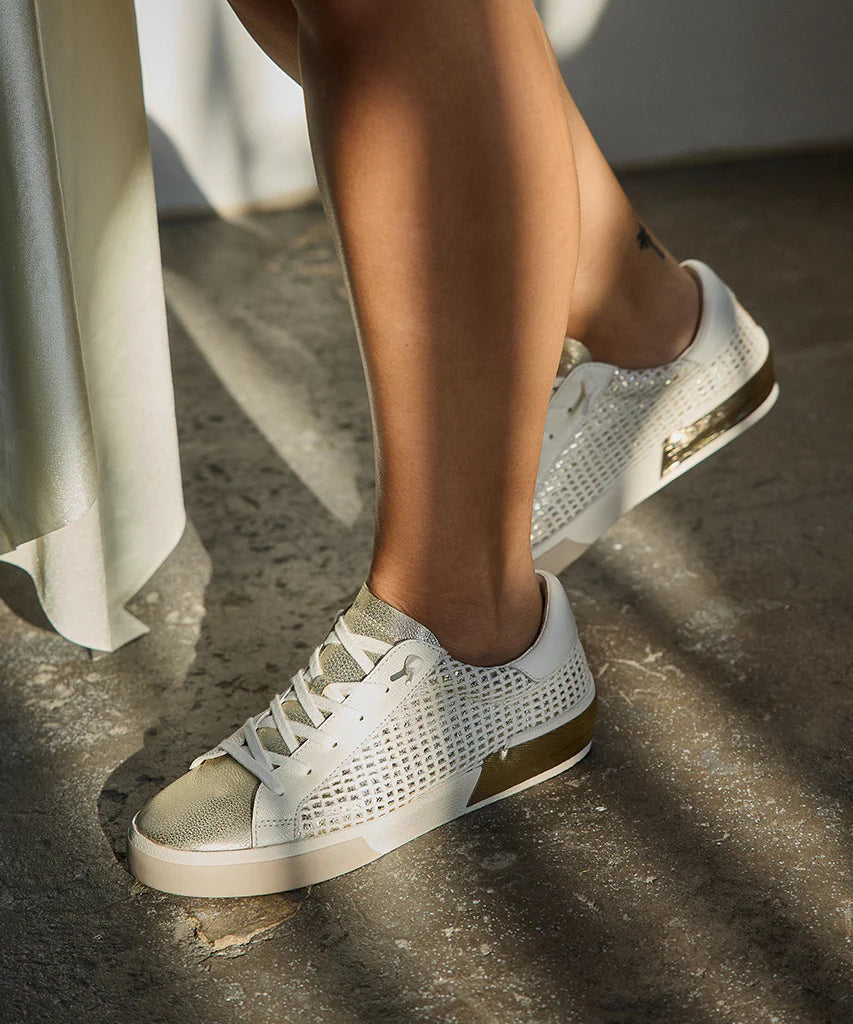 Zina Bone/Gold Woven Sneakers