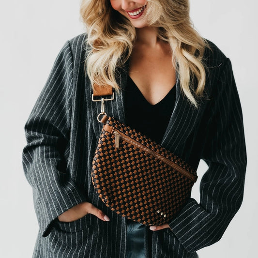 Westlyn Woven Checkered Coffee Belt Bag