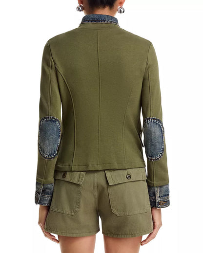 Clarissa Mixed Media Olive Denim Jacket