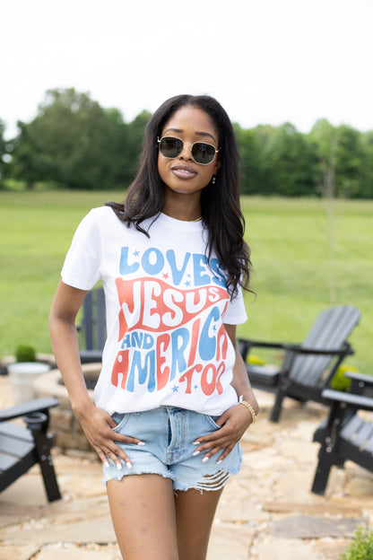 Loves Jesus and America Too Graphic Tee
