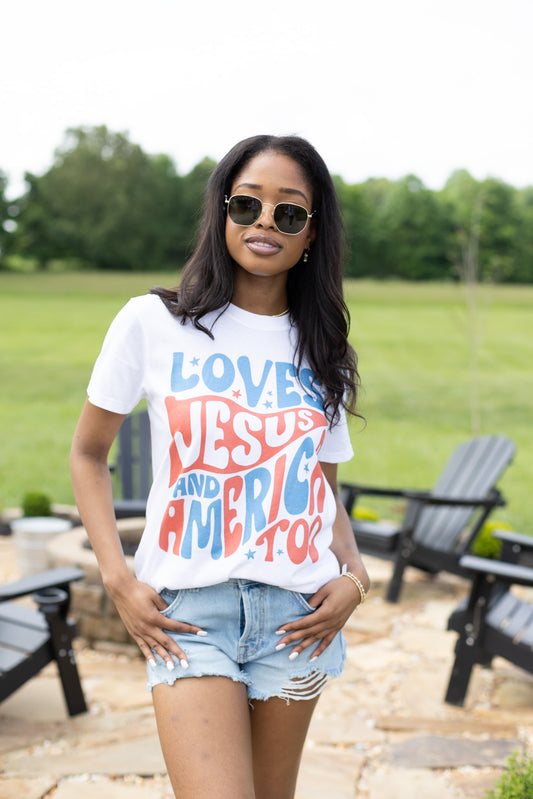Loves Jesus and America Too Graphic Tee