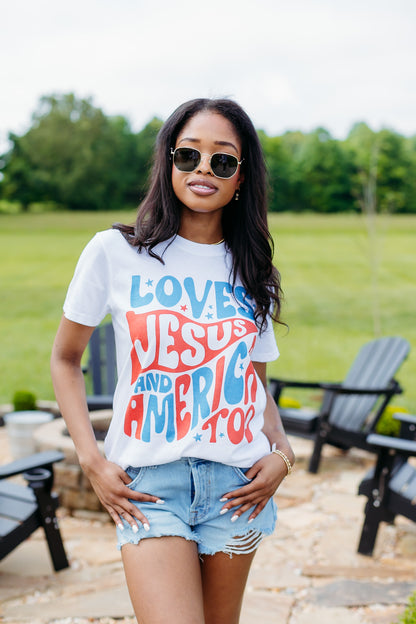 Loves Jesus and America Too Graphic Tee