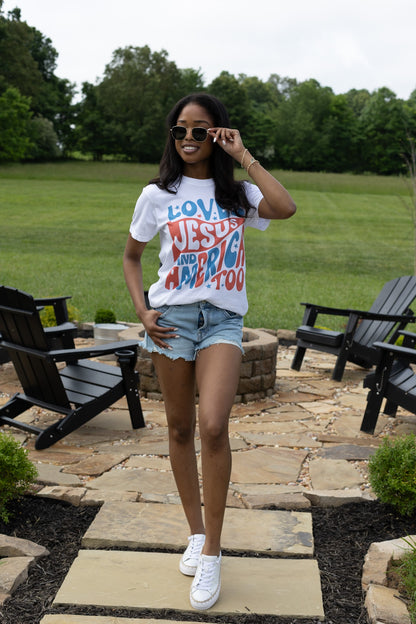 Loves Jesus and America Too Graphic Tee