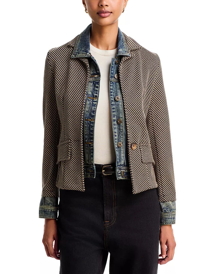 Clarissa Mixed Media Lexington Check Denim Jacket