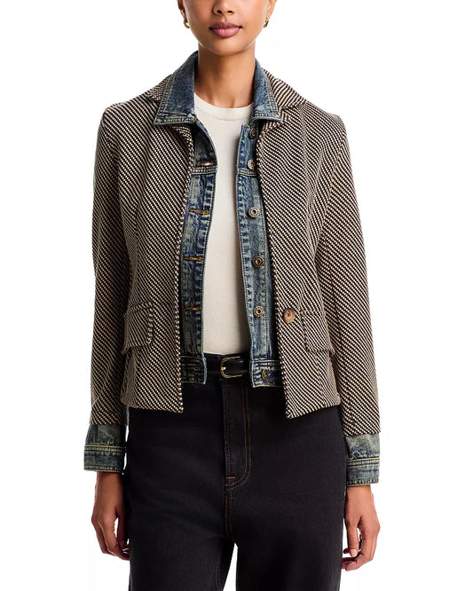 Clarissa Mixed Media Lexington Check Denim Jacket