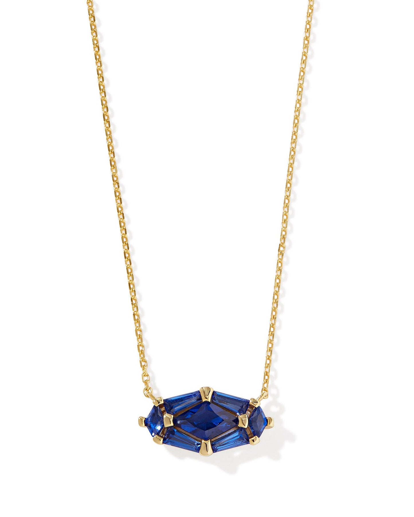 Lindy Rae Elyse Gold Short Pendant Necklace in Blue Crystal