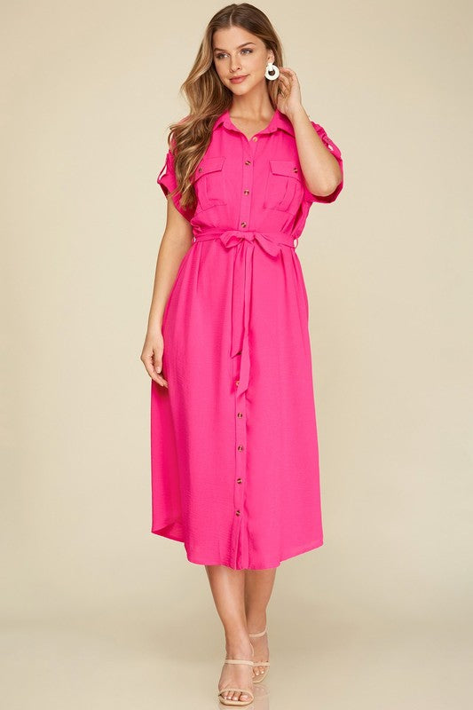 The Time is Right Pink Midi Dress