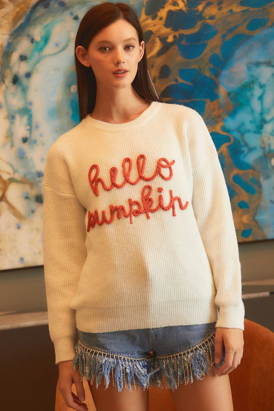 Hello Pumpkin Off White Sweater