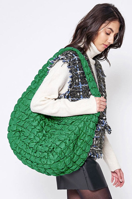 Carry on Quilted Puffer Green Crossbody