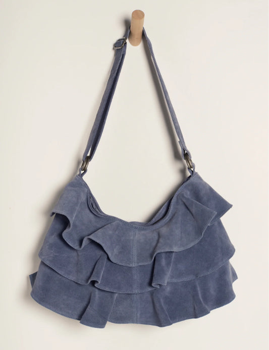 Rae Slate Ruffle Shoulder Bag