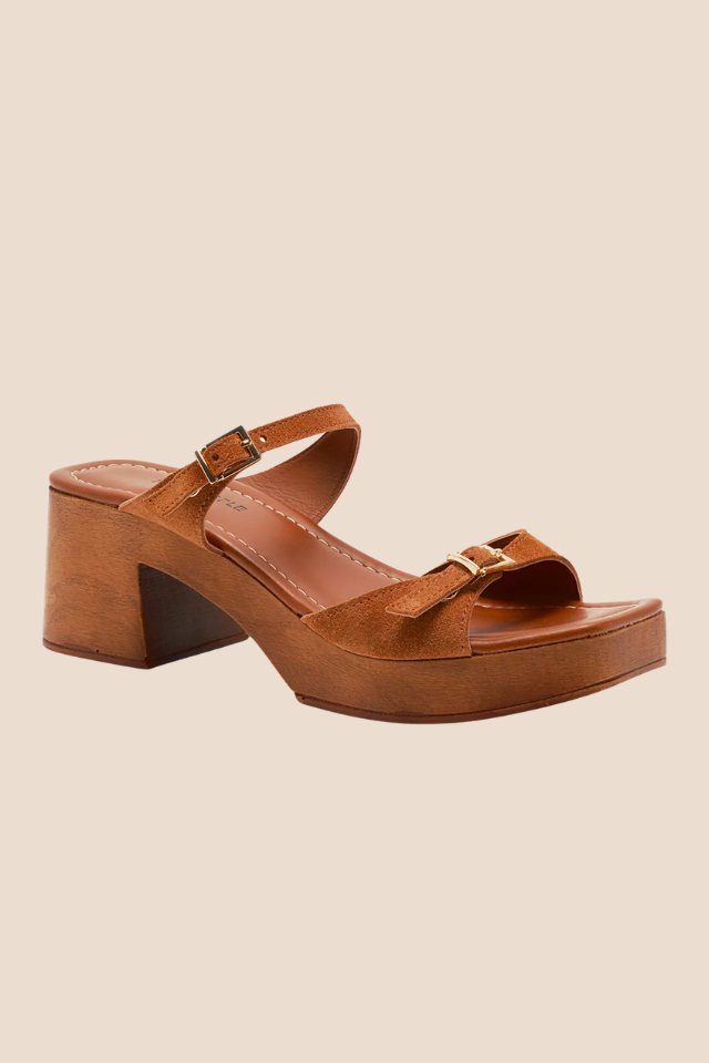 Beck Cognac Suede Buckle Clogs