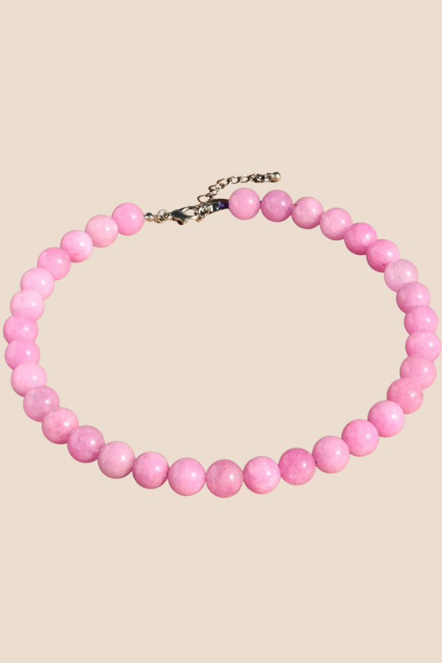 Vintage Natural Dark Pink Beaded Necklace
