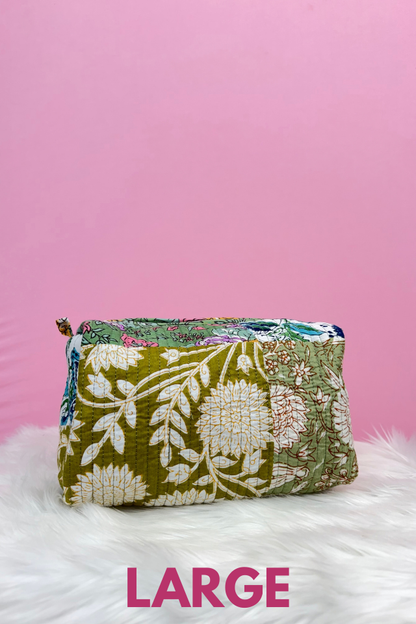 Olive Patchwork Large Cosmetic Bag