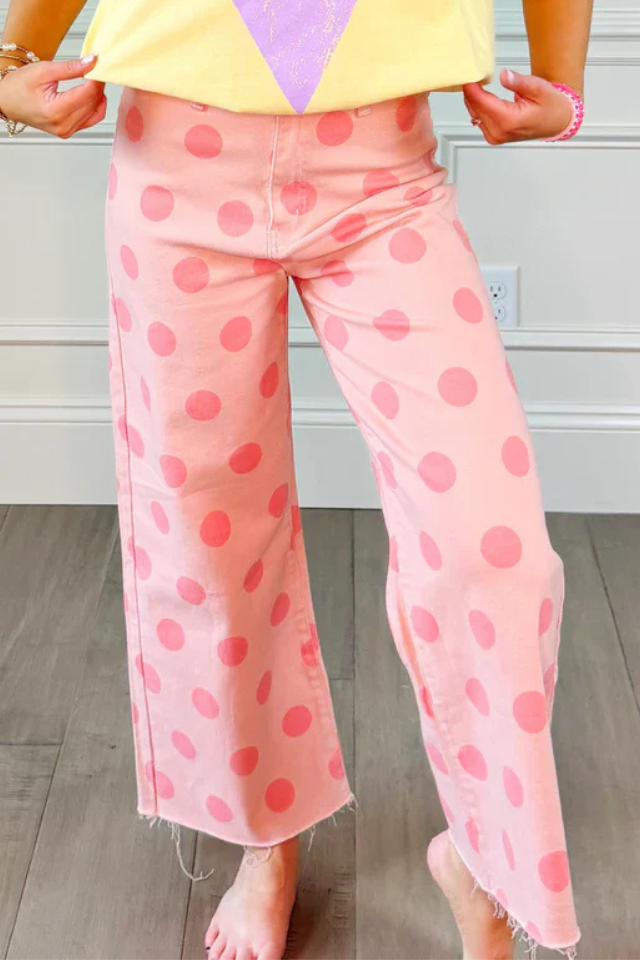 Big Polka Dot Pink Denim Pants