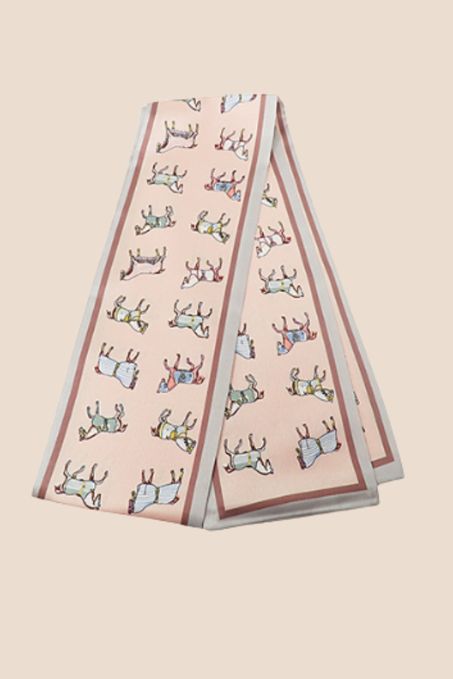Multi Horse Light Pink Satin Scarf