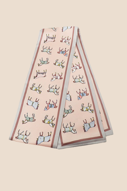 Multi Horse Light Pink Satin Scarf