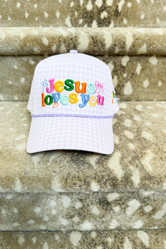 Purple Checker Jesus Loves You Cap