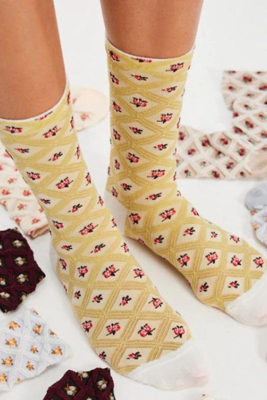 Floral Jacquard Trouser Yellow Socks
