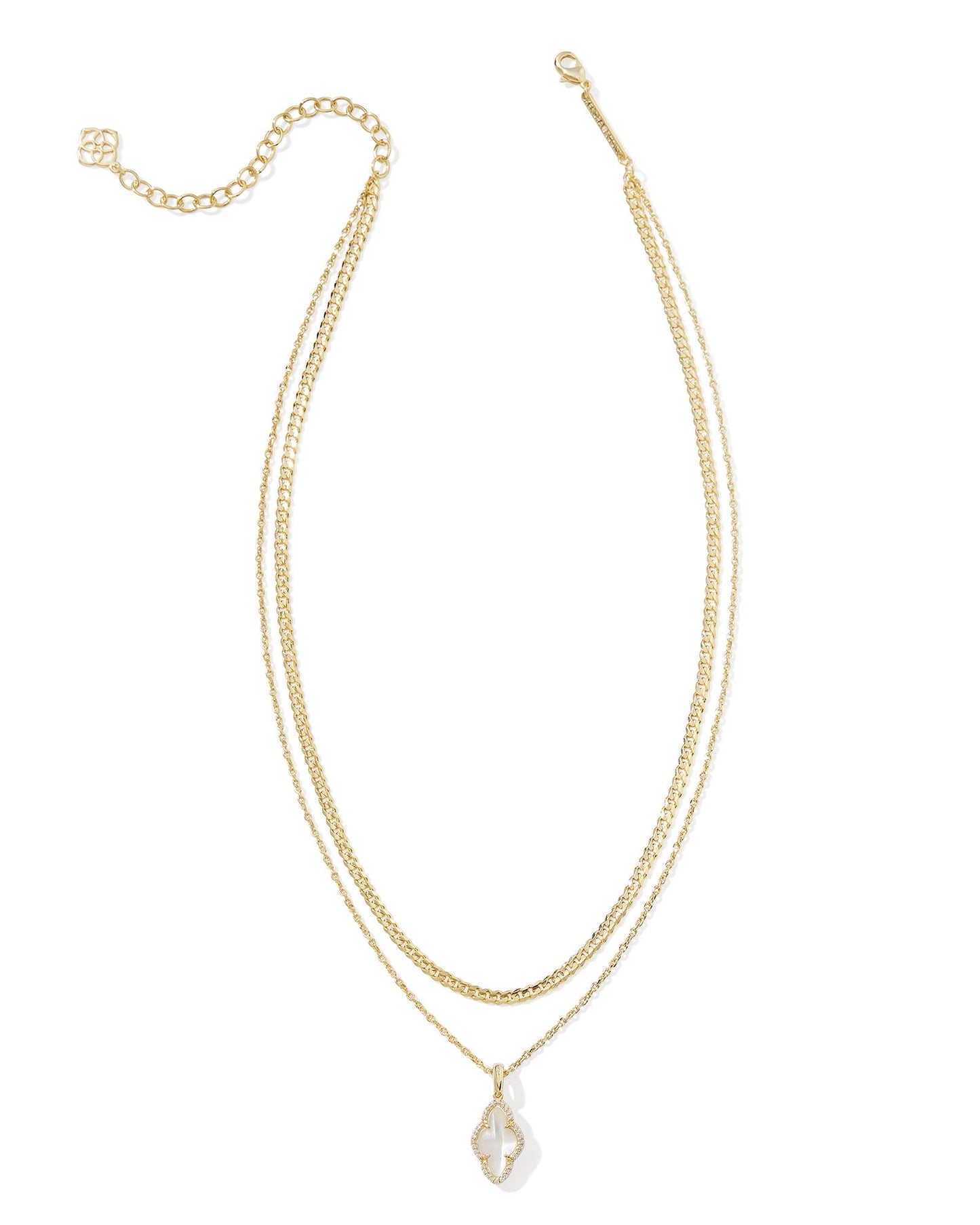 Abbie Pave Frame Gold Multi Strand Necklace in Ivory Mother of Pearl