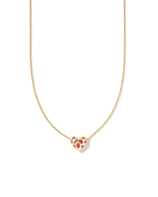 Holland Gold Heart Pendant Necklace in Pink Crystal