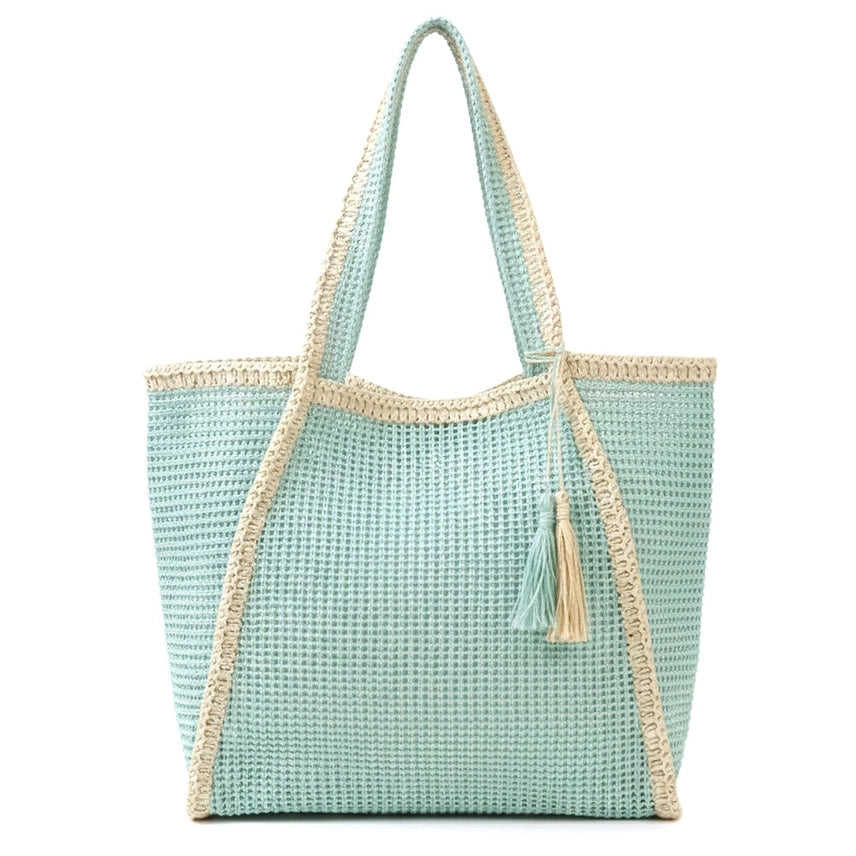 Vacay Mode Mint Straw Tote Bag