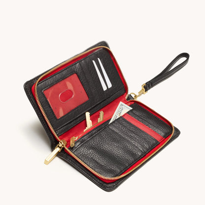 Bryant Black/Brushed Gold Red Zip Wallet