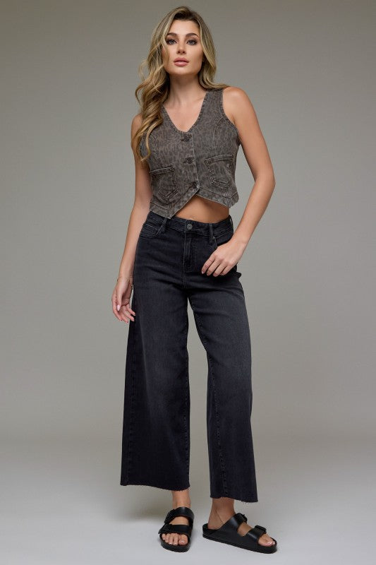 Nori Black Clean Cropped Wide Leg Denim