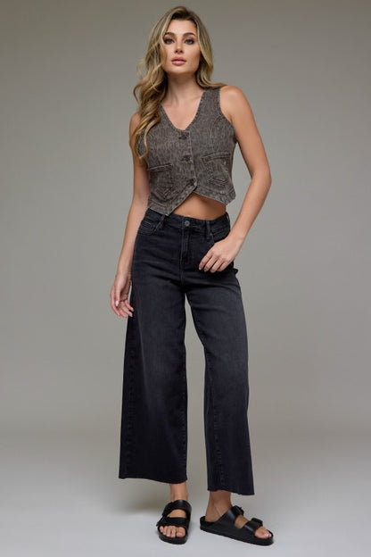 Nori Black Clean Cropped Wide Leg Denim