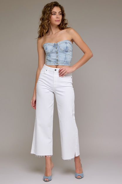 Nori White Clean Cropped Wide Leg Denim