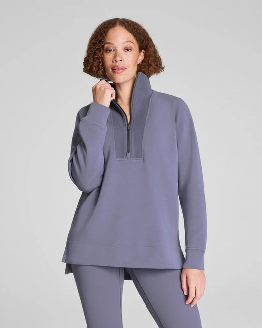 AirEssentials Brushed Half Zip Pewter Tunic Top