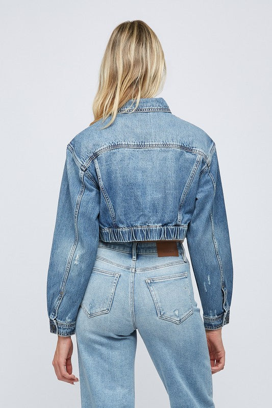 Insatiable Feeling Cropped Cargo Denim Jacket