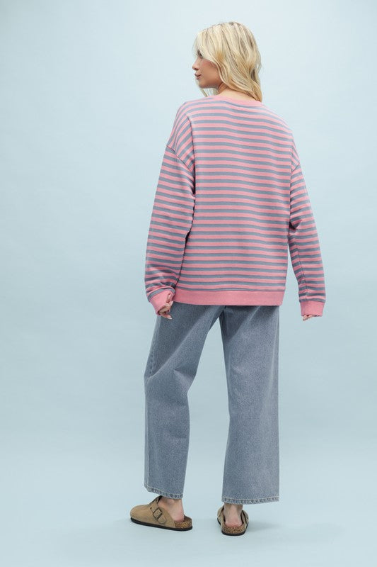 Linear Layers Rose/Blue Pullover Top