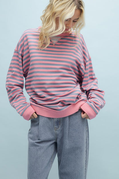 Linear Layers Rose/Blue Pullover Top