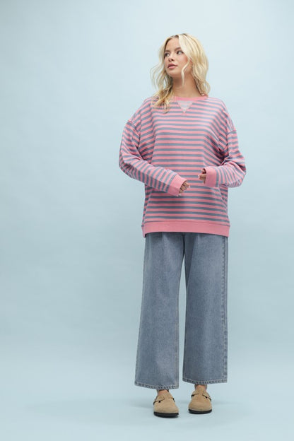 Linear Layers Rose/Blue Pullover Top