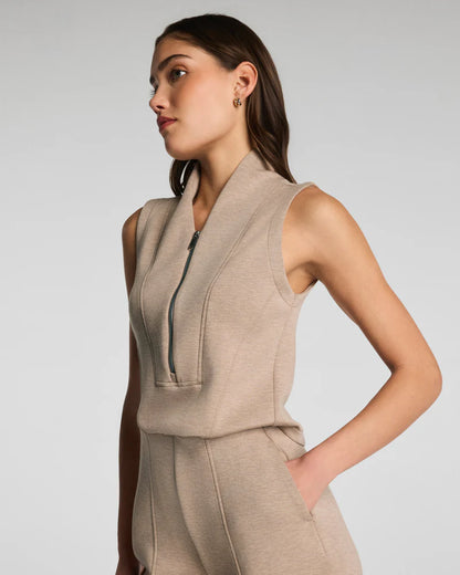 AirEssentials Shawl Collar Half Zip Dune Heather Jumpsuit