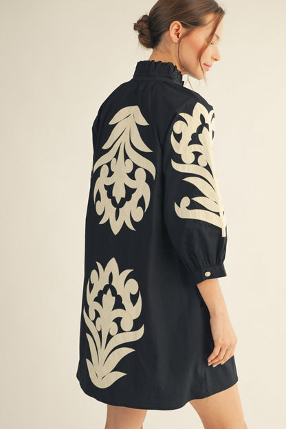 Baroque Floral Black Dress