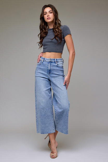 Nori Medium Light Crop Wide Leg Denim