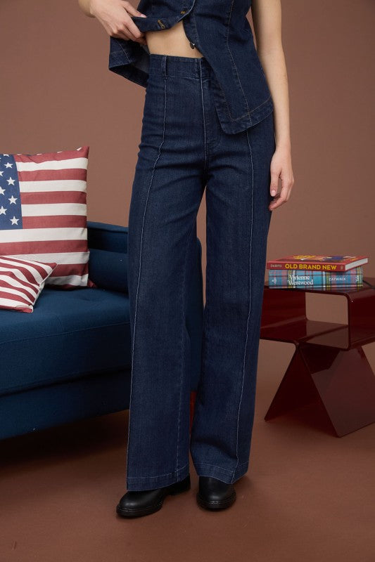 Solid Ground Wide Leg Denim Pants