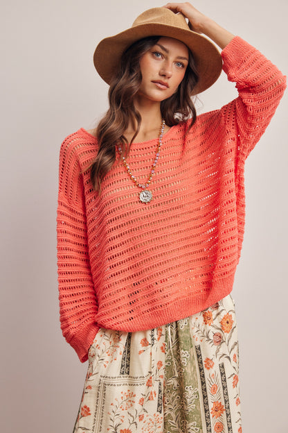 Sunset on the Deck Coral Pullover Top