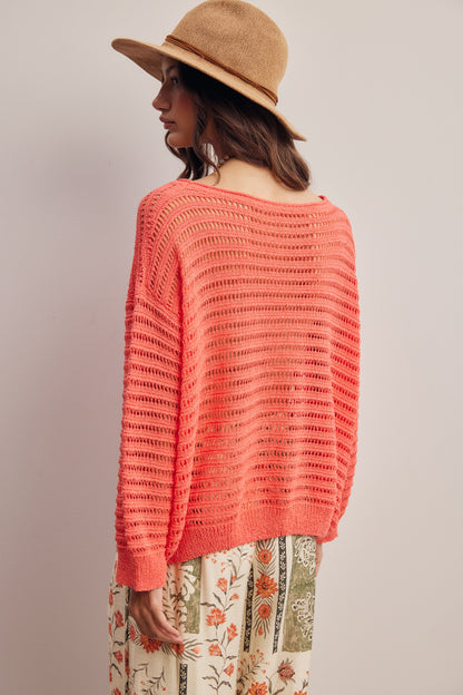 Sunset on the Deck Coral Pullover Top